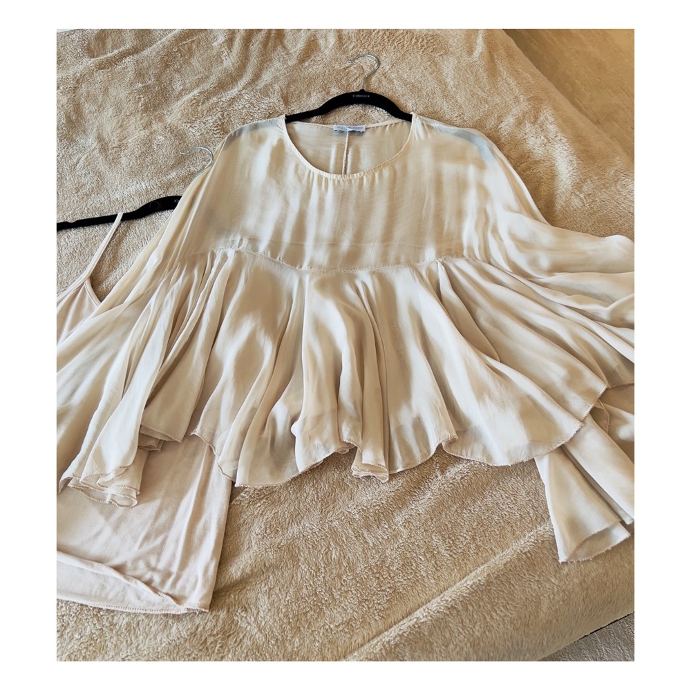 BEIGE CHIFFON RUFFLED TOP BLOUSE CAMI